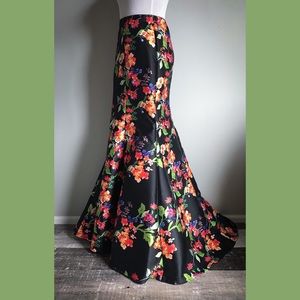 Black Floral Formal Party Mermaid Maxi Dress Skirt